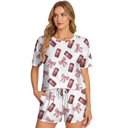 Fun Dr Pepper Printed Short Pajamas - Lightweight Polyester Short Set
