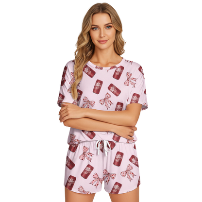 Fun Dr Pepper Printed Short Pajamas - Lightweight Polyester Short Set