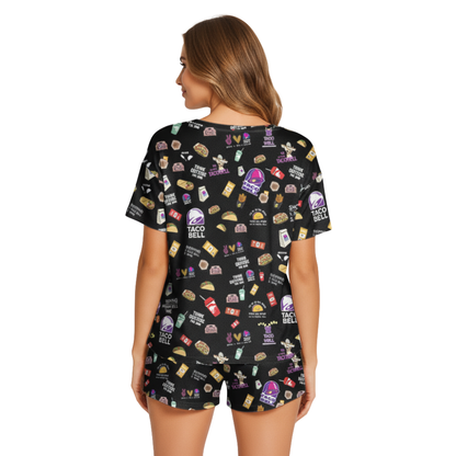 TacoBell Print Polyester Short Pajama Set | Soft Crew Neck Loungewear
