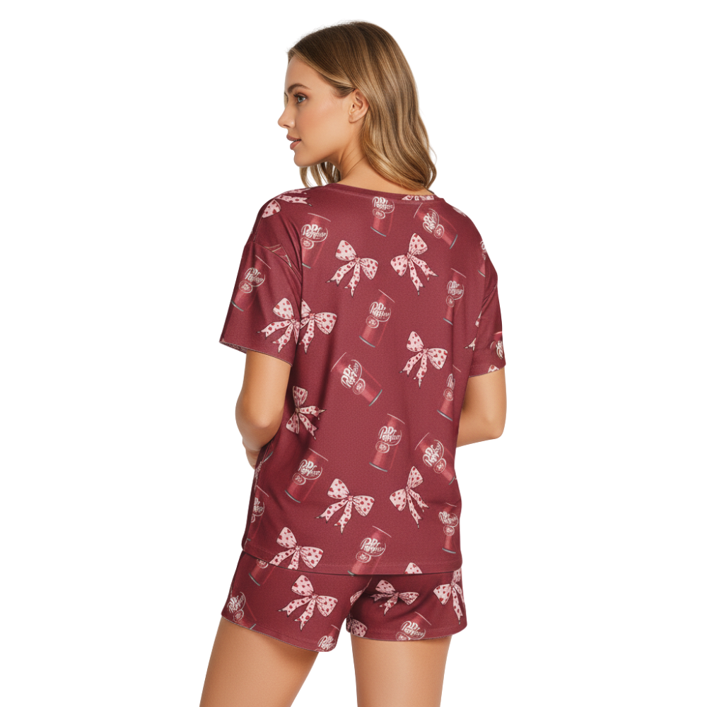 Fun Dr Pepper Printed Short Pajamas - Lightweight Polyester Short Set
