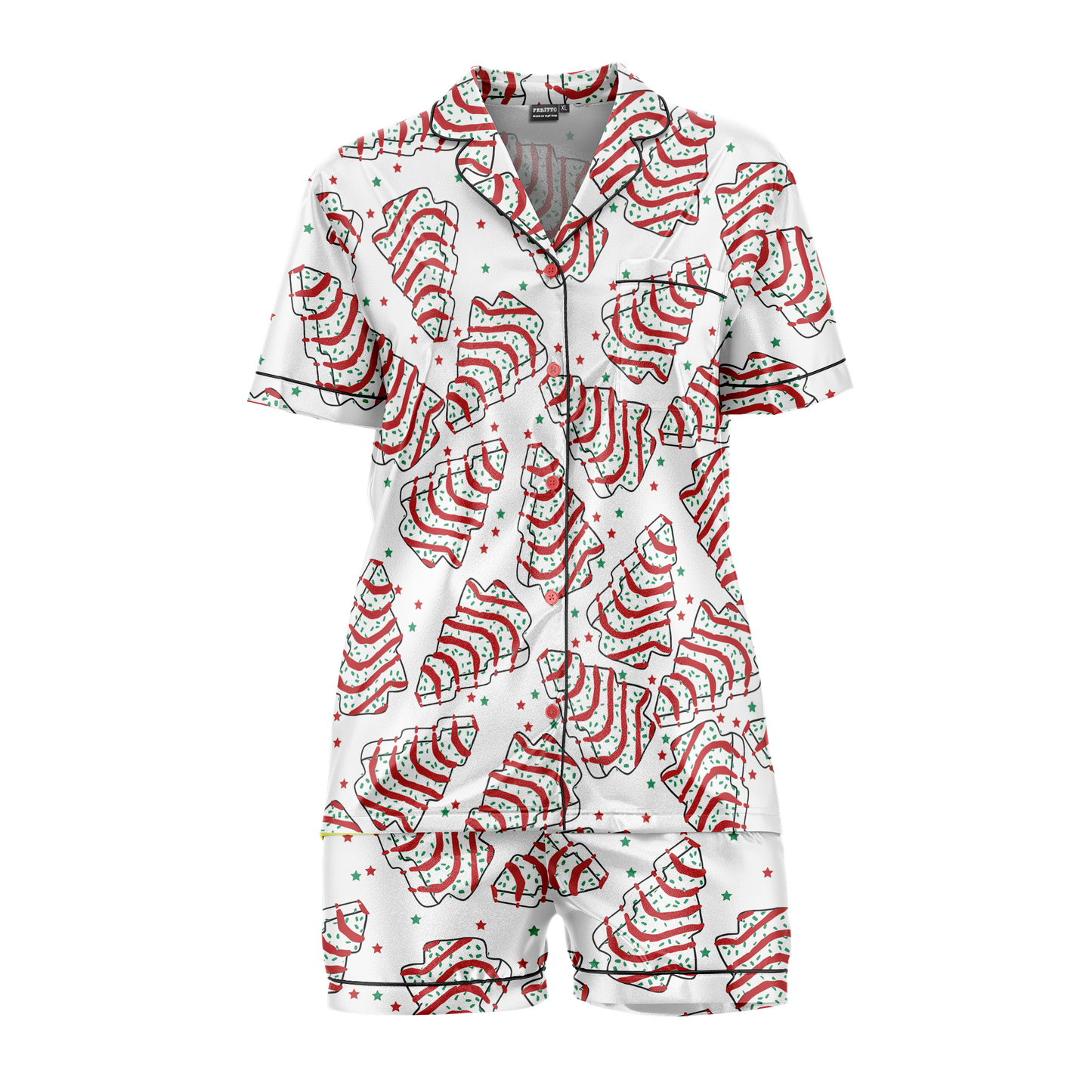 Fun Tree Cake Print Polyester Pajama Set | Cozy Crew Neck Sleepwear