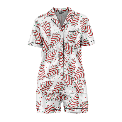 Fun Tree Cake Print Polyester Pajama Set | Cozy Crew Neck Sleepwear