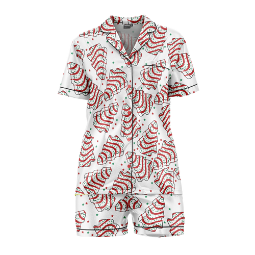 Fun Tree Cake Print Polyester Pajama Set | Cozy Crew Neck Sleepwear