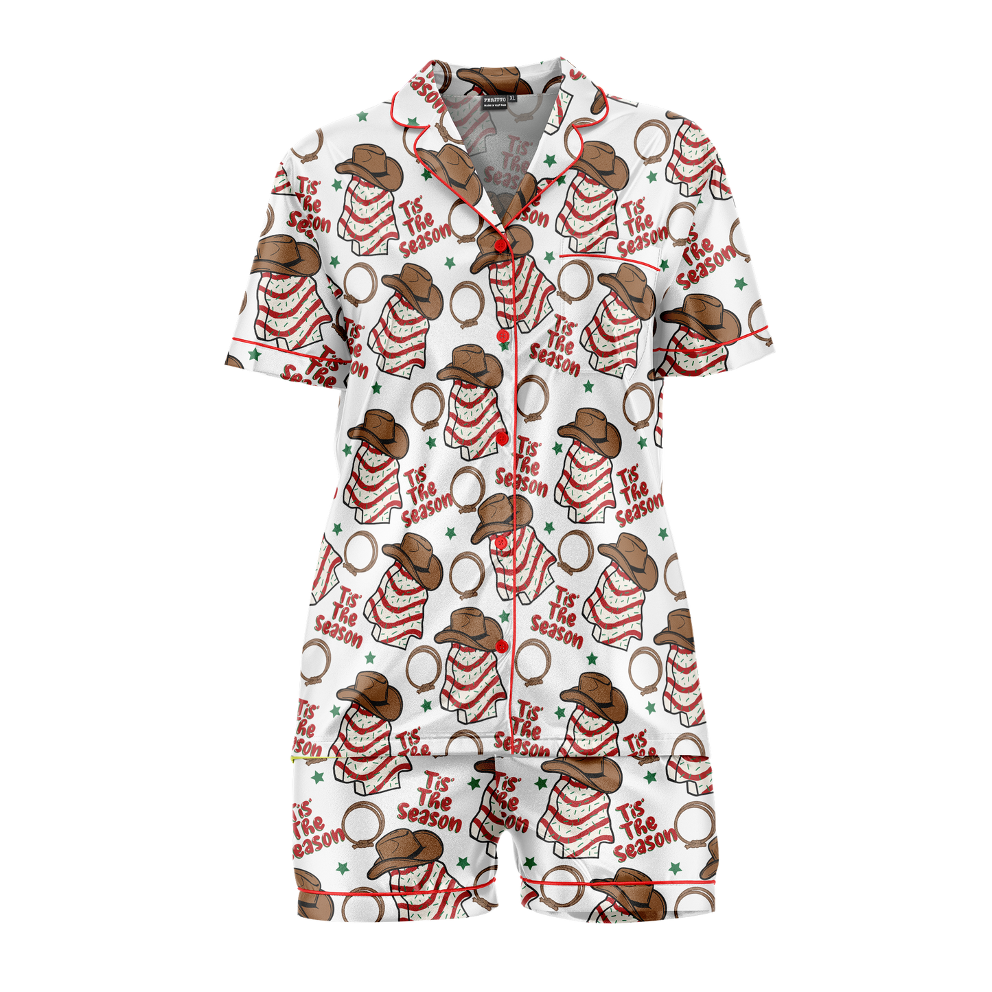 Fun Tree Cake Print Polyester Pajama Set | Cozy Crew Neck Sleepwear