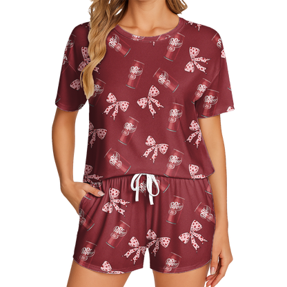 Fun Dr Pepper Printed Short Pajamas - Lightweight Polyester Short Set