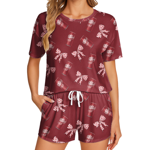 Fun Dr Pepper Printed Short Pajamas - Lightweight Polyester Short Set