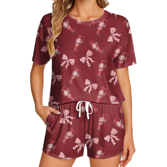 Fun Dr Pepper Printed Short Pajamas - Lightweight Polyester Short Set