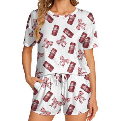 Fun Dr Pepper Printed Short Pajamas - Lightweight Polyester Short Set