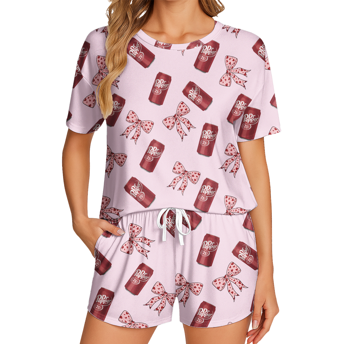 Fun Dr Pepper Printed Short Pajamas - Lightweight Polyester Short Set