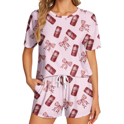 Fun Dr Pepper Printed Short Pajamas - Lightweight Polyester Short Set
