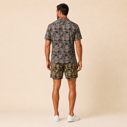 Silpaz Men's Vintage Duck Camo Shorts in Green Duck Camo - back view showing plain back panel and fit